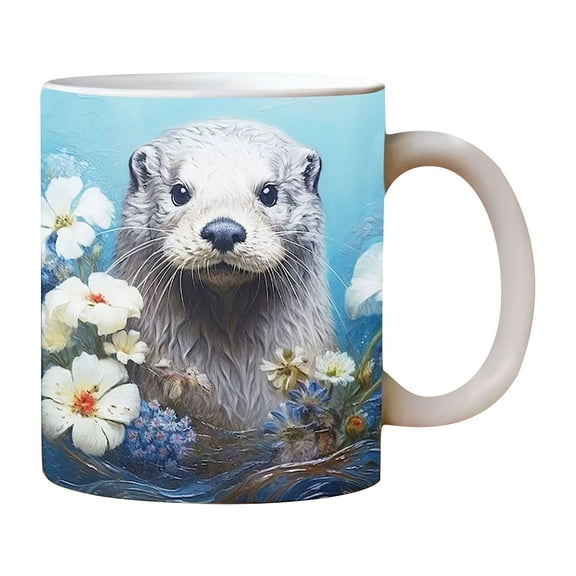 Daqian Double Wall Insulated Mug 150ml Otter Design Ceramic Coffee Mark Cup Cute Animal Mug Large Capacity