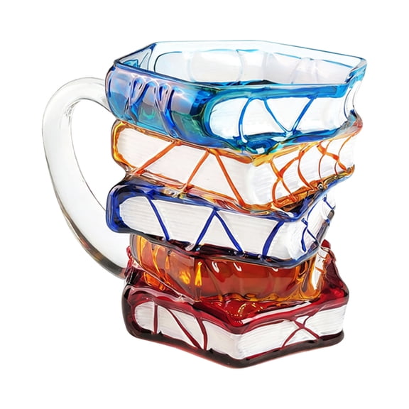 Daqian Double Wall Insulated Mug Hand Painted Book Design Ceramic Coffee Mug for Bookworms and Coffee Lovers Large Capacity