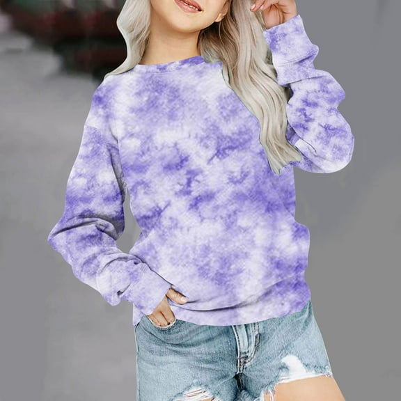 Daqian Girls Tops Girls Crewneck Oversized Sweatshirt Kids Fashion Long Sleeve Pullover Tops 1-12 Years Long Sleeve Girls Shirts Purple 9-10 Years