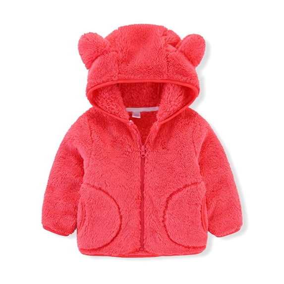 Daqian Lightweight Jackets for Girls Kids Baby Warm Girls Boys Flannel Winter Fleece Jackets Sweatshirt Hooded Winter Coats for Girls Watermelon Red 130(5-6 Years)