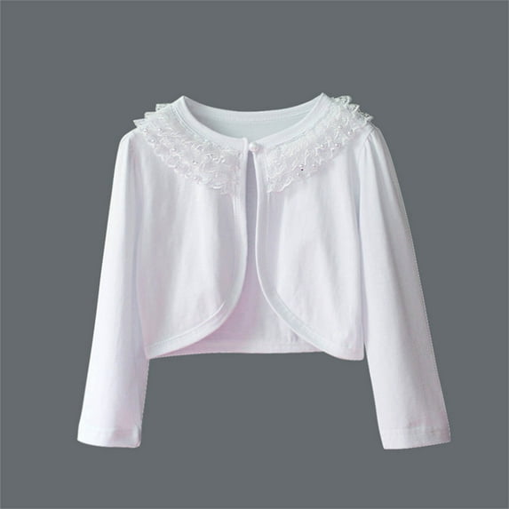 Daqian Lightweight Jackets for Girls Toddler Kids Baby Girls Fashion Cute Color Long Sleeved Lace Princess Cardigan Shawl Coat Winter Coats for Girls White 8-9 Years