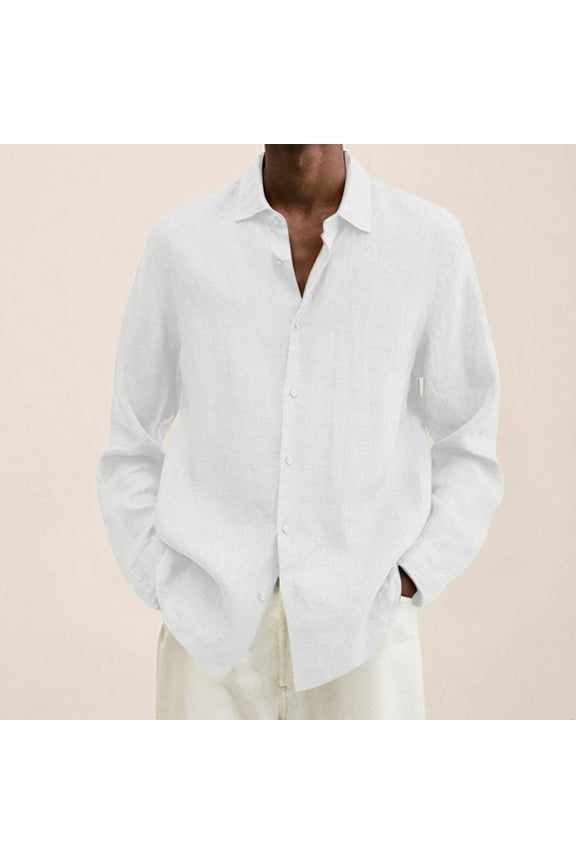 Long Sleeve Shirts for Men Fashion Man Turndown Collar Long Sleeve Tops T-Shirt Summer Printing Button Blouse Sweartshirt Dress Shirts for Men Big and Tall White 16(XXXXL)