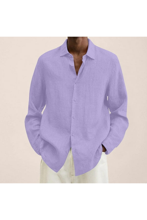 Long Sleeve Shirts for Men Fashion Man Turndown Collar Long Sleeve Tops T-Shirt Summer Printing Button Blouse Sweartshirt Dress Shirts for Men Big and Tall Purple 12(XXL)