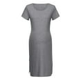 thumbnail image 1 of Daqian Maternity Dresses Pregnant Women Clothes Sexy Short Sleeve Round Neck Middle Long Split Skirt Solid Color Knitted Maternity Dress Maternity Clothes on Gray 8(L), 1 of 4