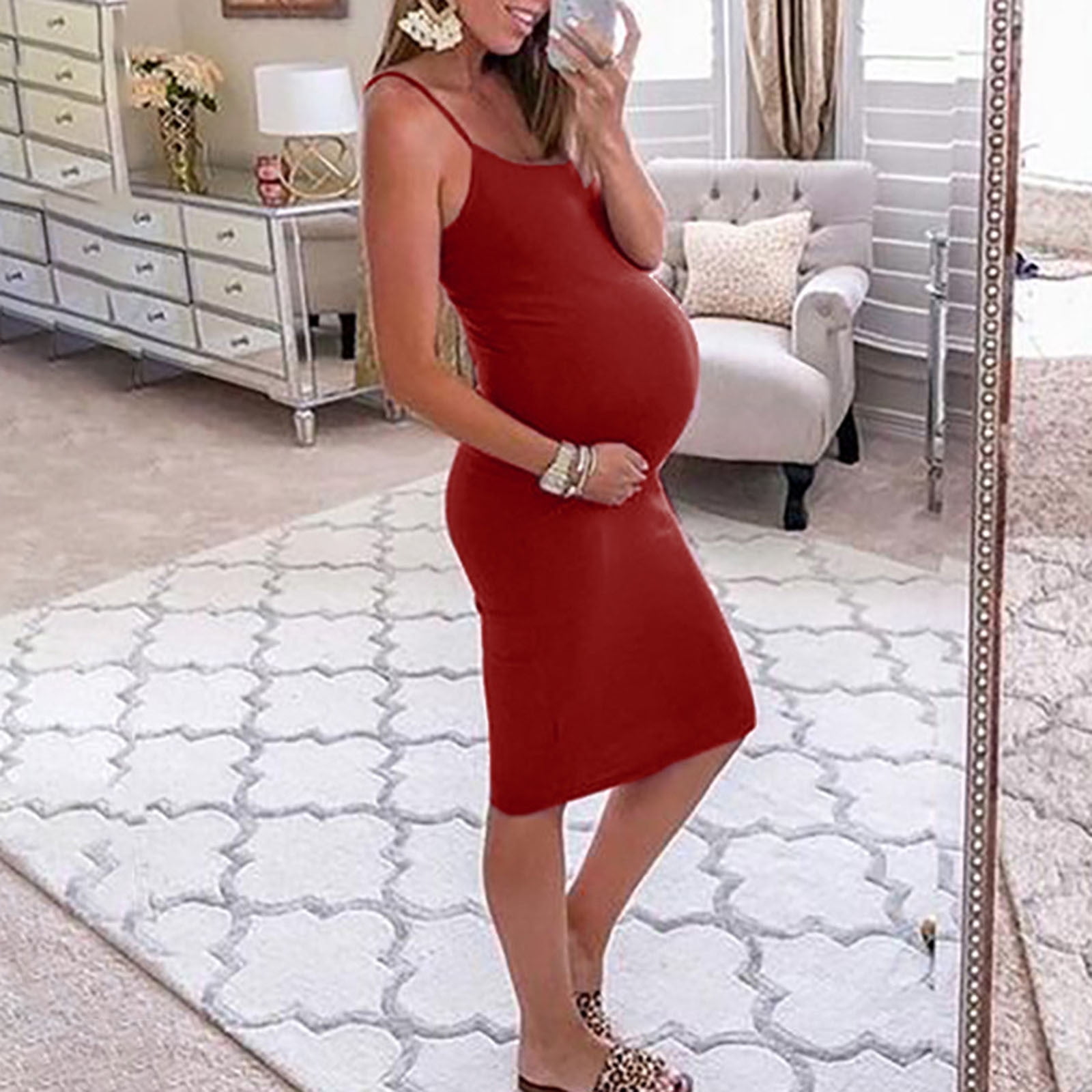 Daqian Maternity Clearance Dresses Pregnant Women's Maternity Dress Sexy  Sleeveless Round Neck Medium Long Maternity Dress with Suspender Solid  Color Dress Maternity Clothes Clearance Red 10(XL) - Walmart.com