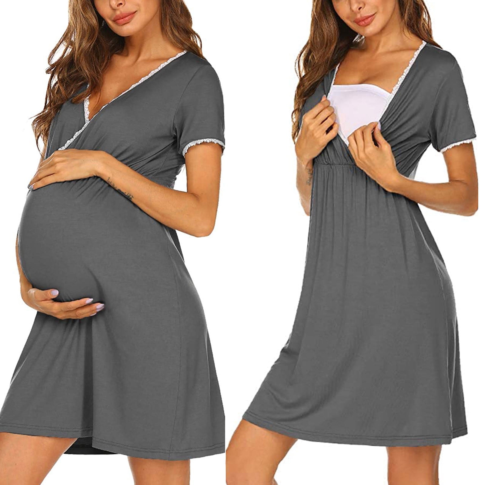 Daqian Maternity Clearance Dresses Woman Solid Short Sleeve Breast
