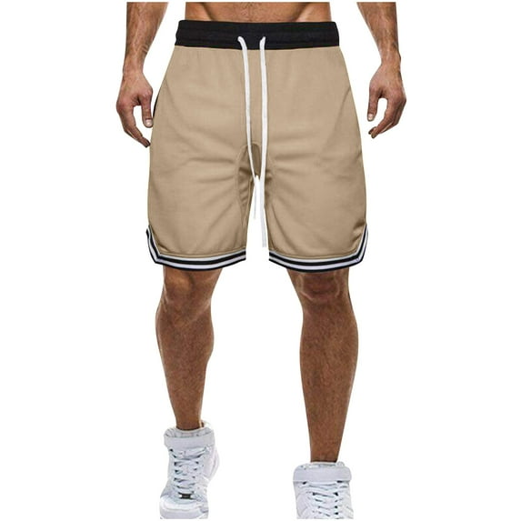 Daqian Men's Summer Solid Color Sports Fitness Breathable Shorts Big Mens Shorts Cargo Shorts for Men Relaxed Fit Khaki L