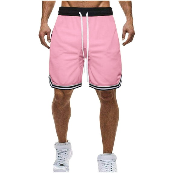 Daqian Men's Summer Solid Color Sports Fitness Breathable Shorts Big Mens Shorts Clearance Cargo Shorts for Men Relaxed Fit Pink XXL
