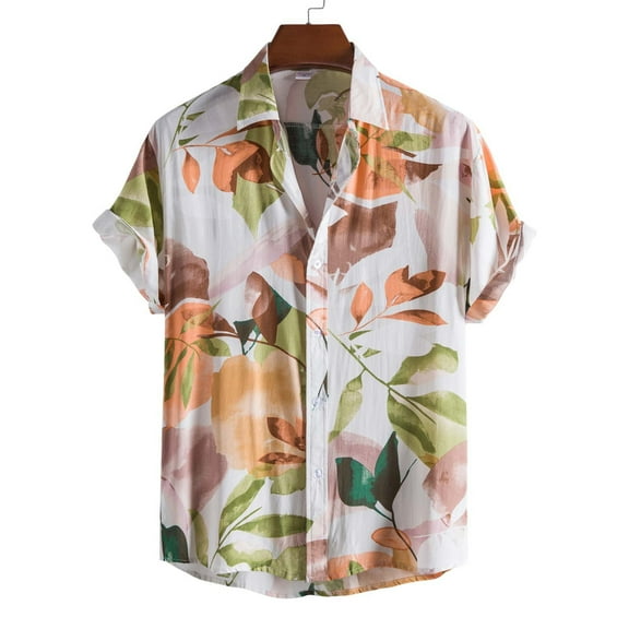 Daqian Mens T-shirts Men Hawaiian Short Sleeve Beach Shirt Printed Summer Casual Button Down Shirts Mens Shirts White 8(XL)