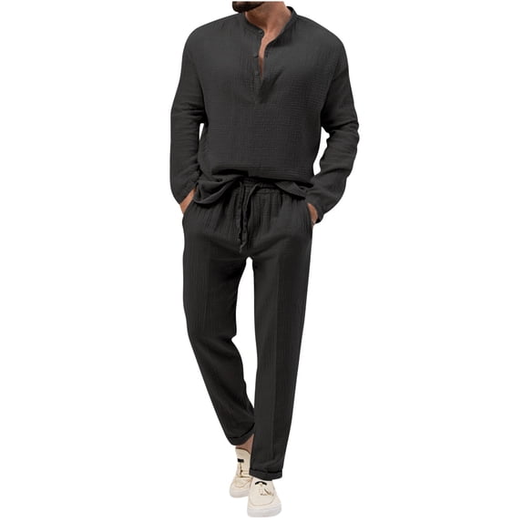 Daqian New Thin Fashion Casual Cargo Pants Button Sleeve Lapel Solid Color Jumpsuit Cargo Pants for Men Relaxed Fit Wrinkle Resistant Pants for Men Black XXXL