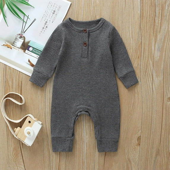 Daqian Newborn Onesies Unisex Baby Girl Romper Newborn Clothes for Girls Baby Spring Clothes Comfortable Solid Color Round-neck Rompers Baby Girl Clothes 3-6 Months Gray