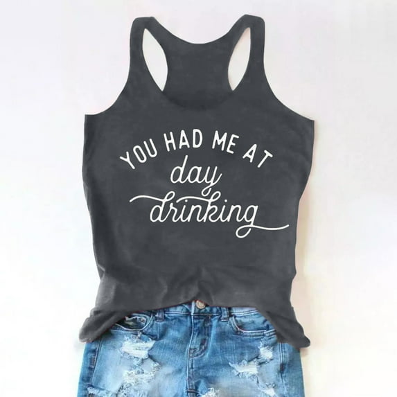 Daqian Plus Size Sleeveless Tops Women's Drinking Tank Tops Adult Girls Summer Beach Funny Graphic Racerback Tanks Vest Sayings Blouse Sleeveless Tops for Women Plus Size Dark Gray 4(S)