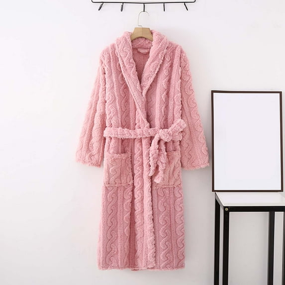 Daqian Plus Size Womens Pajamas Women's Fashion Robe Bathrobe Lengthening Keep Warm Lapel Hooded Pocket Long Sleeve Pajamas for Women Pink XXL(XXL)
