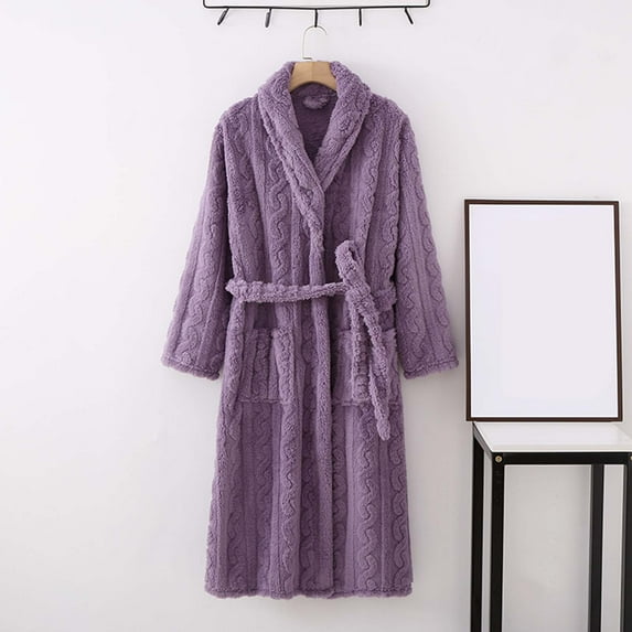Daqian Plus Size Womens Pajamas Women's Fashion Robe Bathrobe Lengthening Keep Warm Lapel Hooded Pocket Long Sleeve Pajamas for Women Purple L(L)