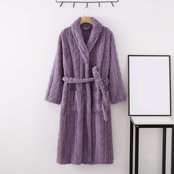 Daqian Plus Size Womens Pajamas Women's Fashion Robe Bathrobe Lengthening Keep Warm Lapel Hooded Pocket Long Sleeve Pajamas for Women Purple L(L)