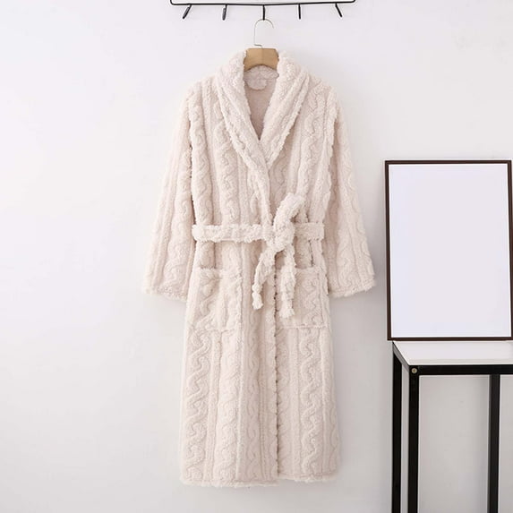 Daqian Plus Size Womens Pajamas Women's Fashion Robe Bathrobe Lengthening Keep Warm Lapel Hooded Pocket Long Sleeve Pajamas for Women Beige XXL(XXL)