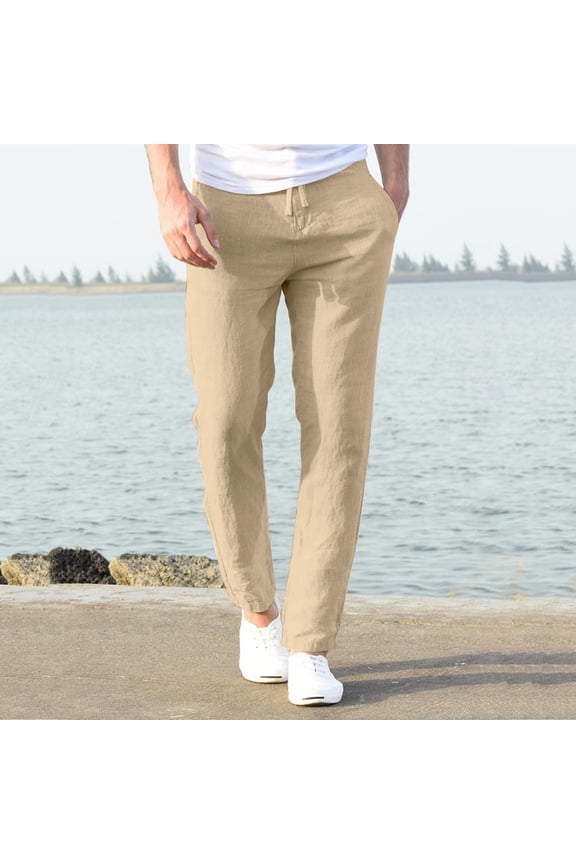 Sweat Pants for Men Fashion Men Casual Work Cotton Blend Pure Elastic Waist Long Pants Trousers Mens Pants Khaki 32(XL)