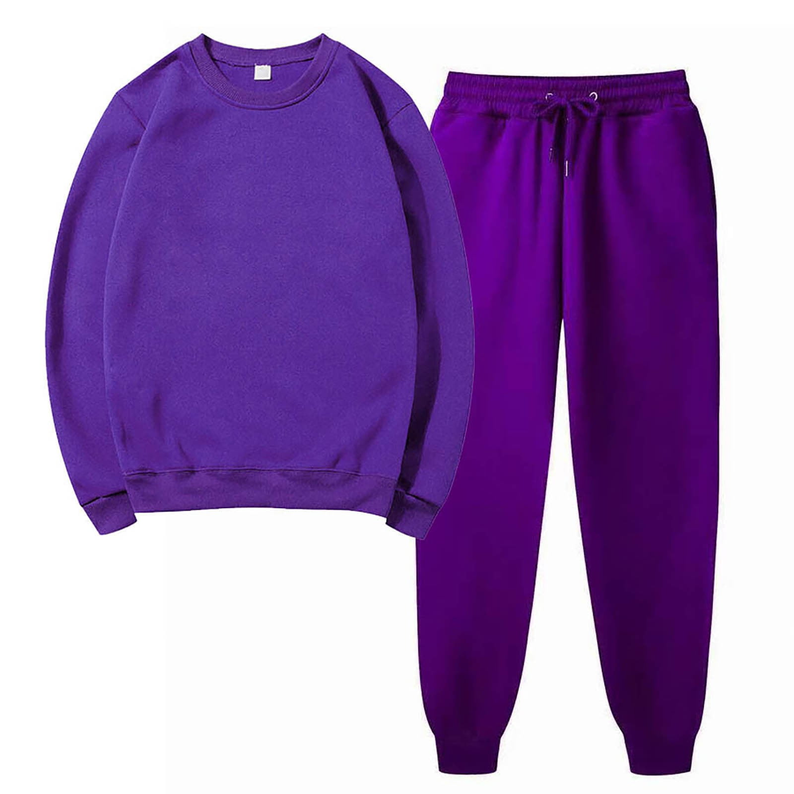 Daqian Sweatpants Set for Women Clearance Women's Solid Round Neck Pullover Casual Sports Pants