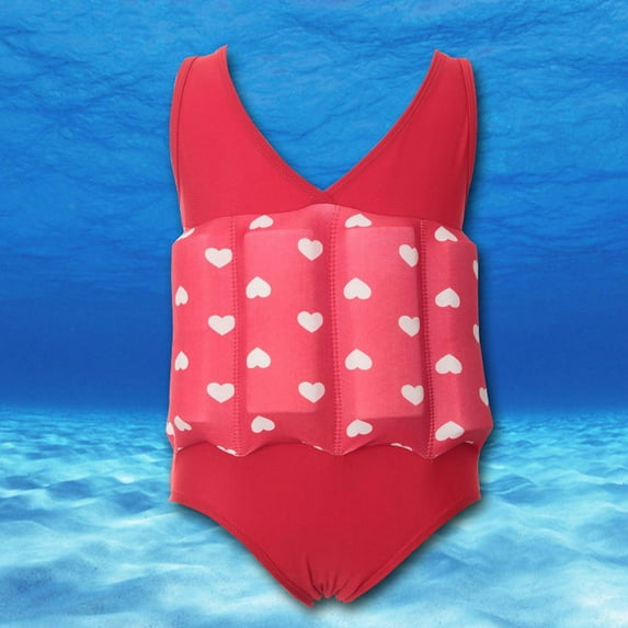 Daqian Toddler Baby Girls Float Suit One-piece Swimwear Sleeveless Buoyancy Swimsuit Swimwear for Girl Girls One Piece Swimsuit Red 3-4 Years