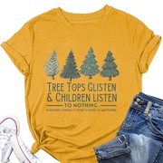 Daqian Womens Graphic Tees Clearance Women's Christmas Fashion Short Sleeve T Shirt Casual Blouse Print Tops Plus Size Tops for Women Yellow 10(XL) Black and Friday Deals