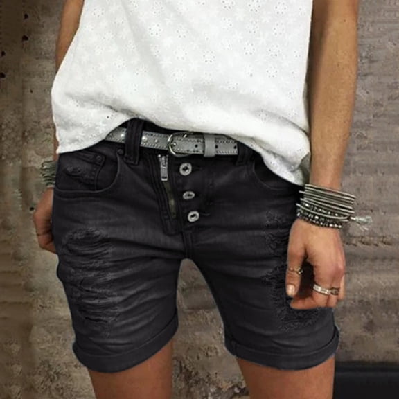 Daqian Womens Plus Size Shorts Women Casual Short Trousers Summer Pants Bottoms Ripped Jeans Plus Size Shorts for Women Black 6(M)