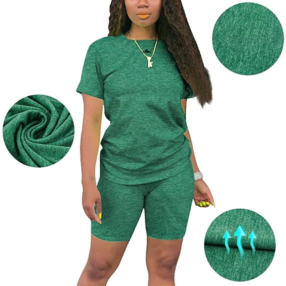 Daqian Womens Plus Size Shorts Women Casual Summer Home Pure Colour Short Sleeves Shorts 2 Piece Sports Suit Plus Size Shorts for Women Green 12