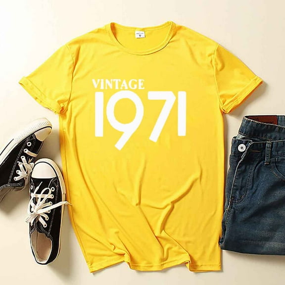 Daqian Womens Plus Size T-Shirts 50th Birthday Gift T Shirt for Women Vintage 1971 Original Letter Tee Cute Tee Womens Plus Size Tops Yellow 14(XXXL)