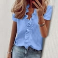 thumbnail image 1 of Daqian Womens Plus Size T-shirts Women's Summer Ruffle V-Neck Short Sleeve Solid Color Casual T-Shirt Tops Womens Graphic Tees Plus Size Blue 12(XXL), 1 of 7