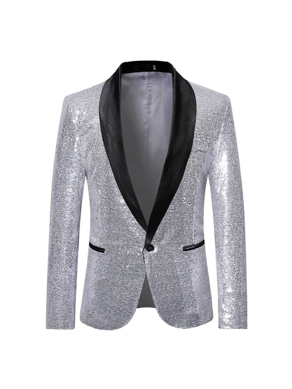Womens Work Jacket Men Stylish Solid Suit Blazer Business Wedding Party Outwear Jacket Tops Blouse Womens Coats and Jackets Clearance Silver XXL(XXL)