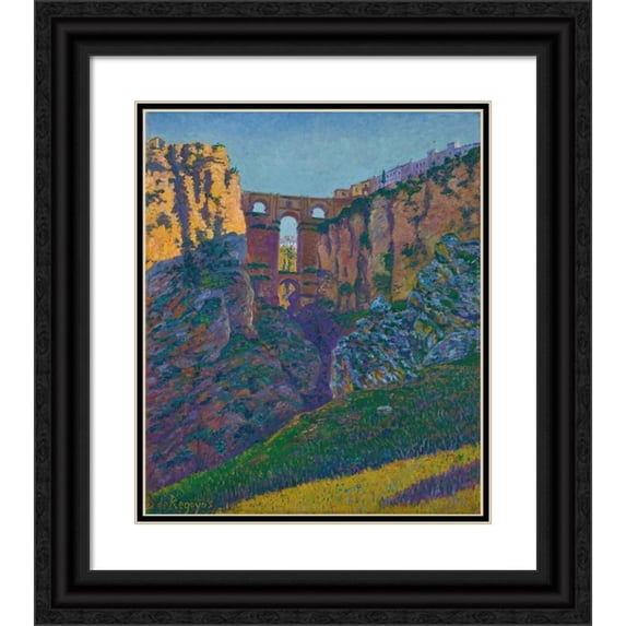 Darío de Regoyos 15x17 Black Ornate Wood Framed Double Matted Museum Art Print Titled - The Ronda Tajo (The New Bridge, Ronda)