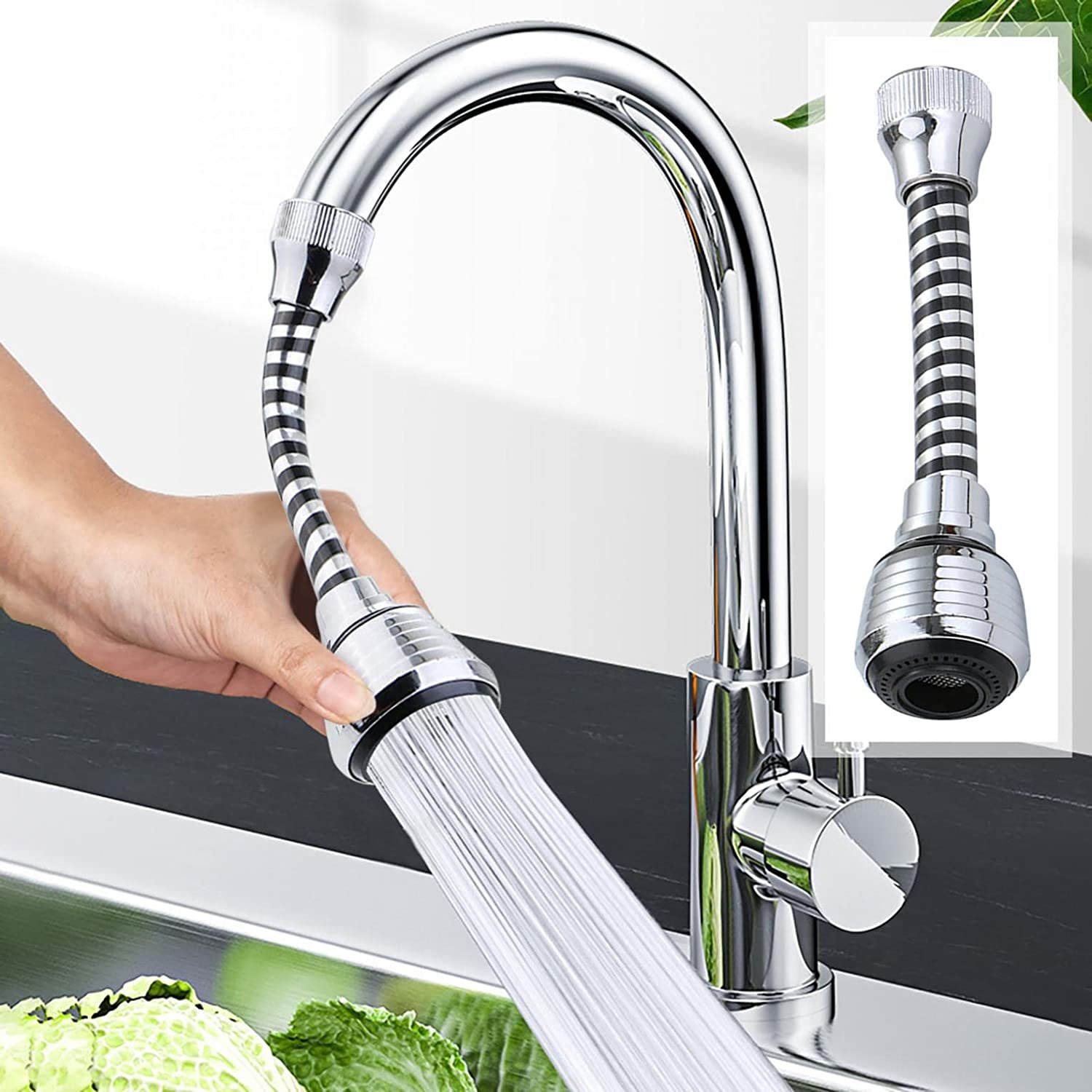Daradara 360 Degree Flexible Kitchen Faucet Sprayer,Stainless Steel Sink Sprayer Attachment for Home Bathroom Kitchen