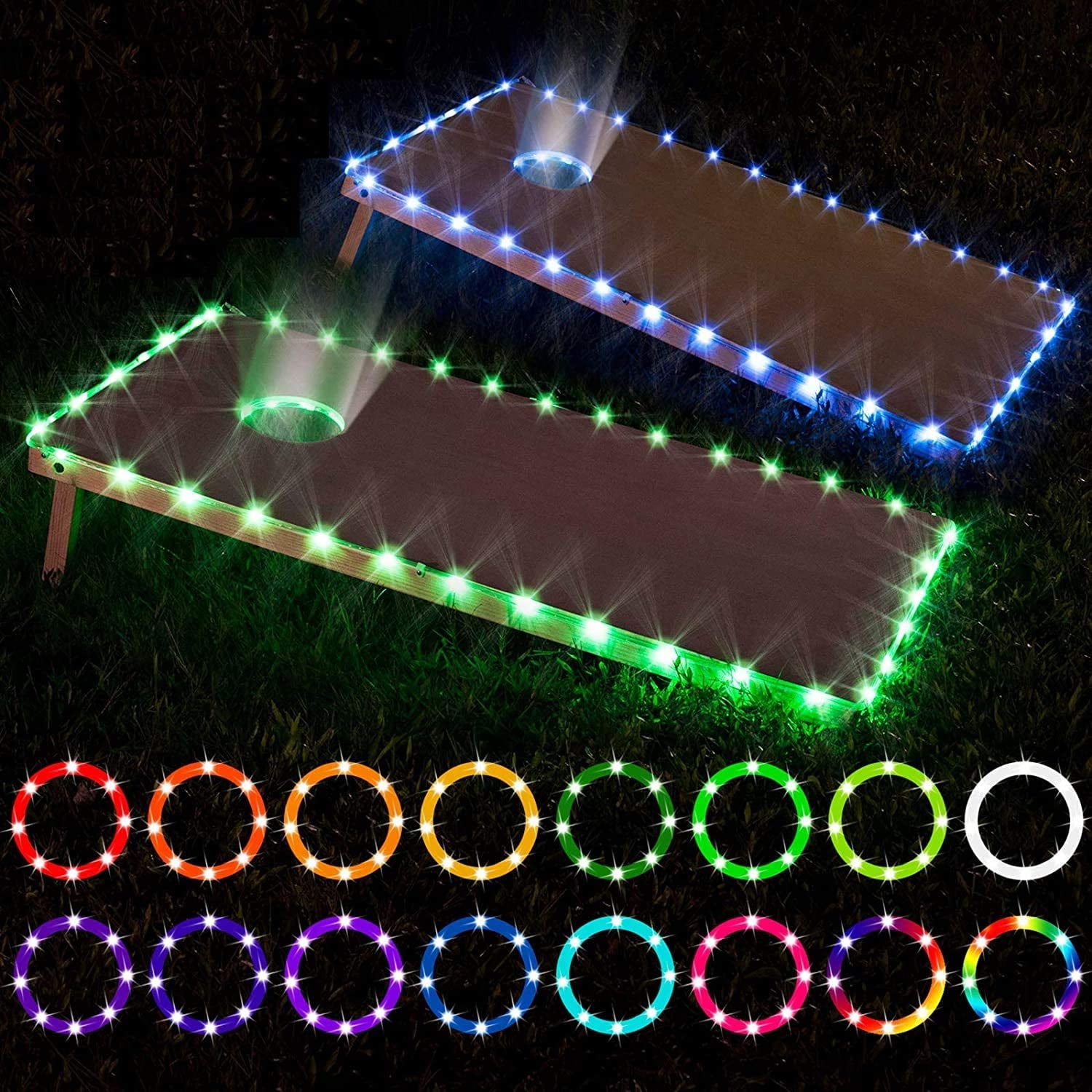 Daradara LED Cornhole Lights, Remote Control Cornhole Board Edge and Ring LED Lights, 16Color Change By Yourself, A Great Addition for Playing Bean Bag Toss Cornhole Game