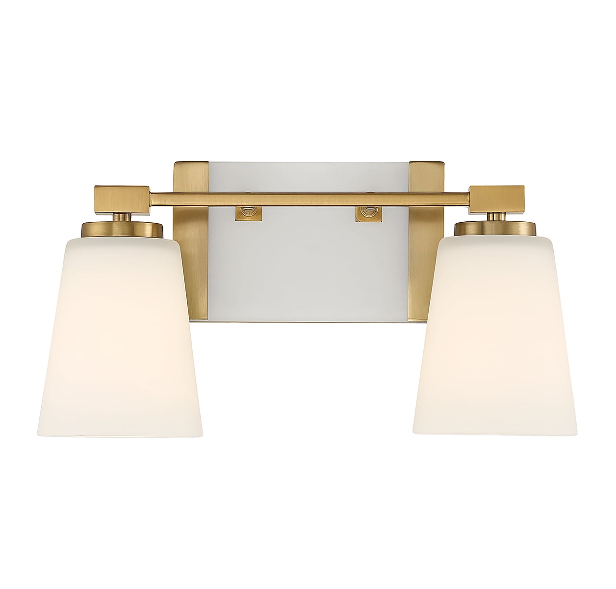 Warm Brass 2-Light Vanity with White Opal Glass Shades