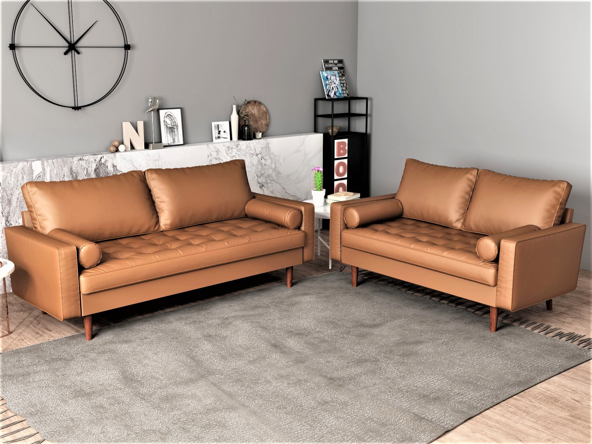 Darby 2 Piece Faux Leather Living Room Set - Sofa & Loveseat - Walmart.com