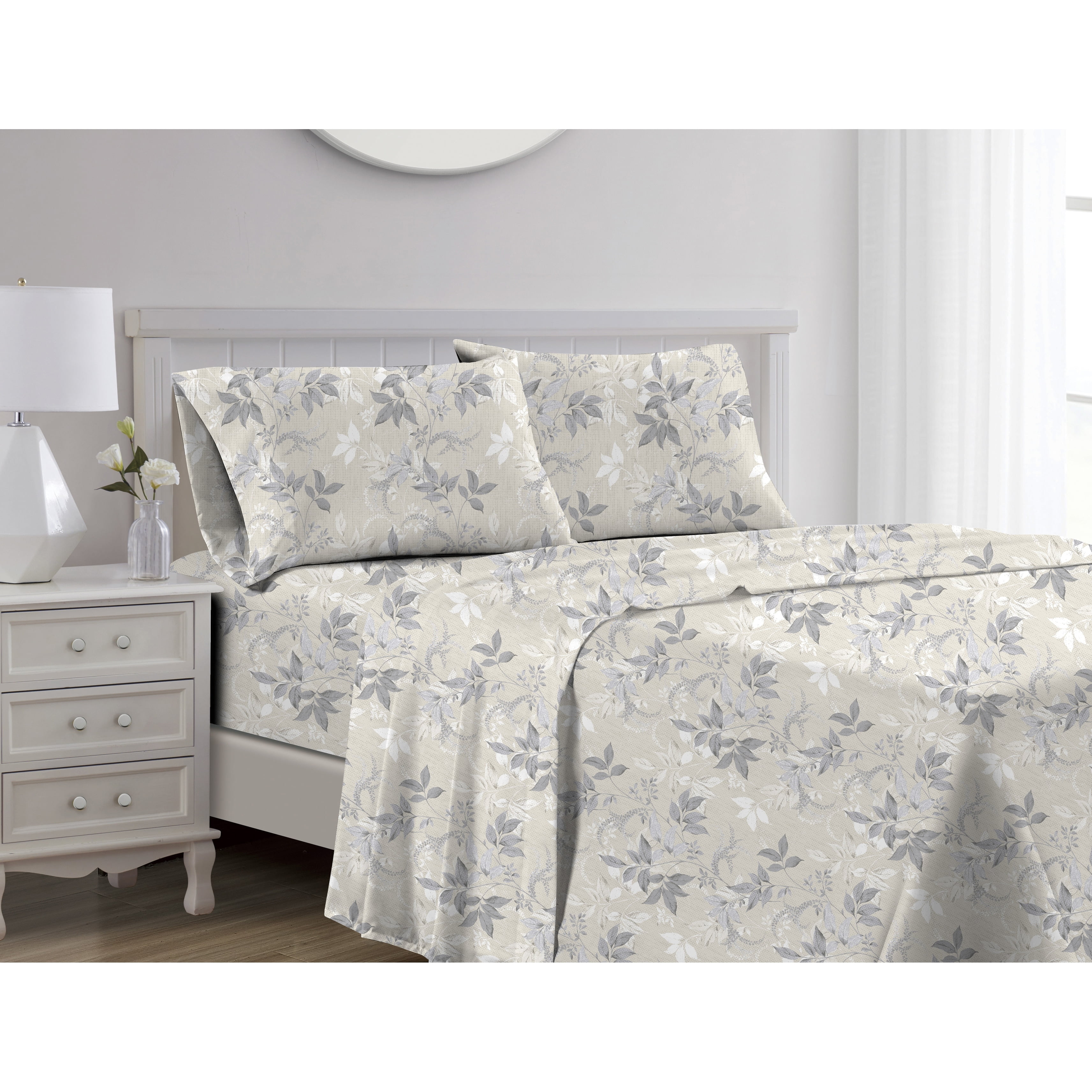 Queen Organic Cotton White Floral Sheet Set