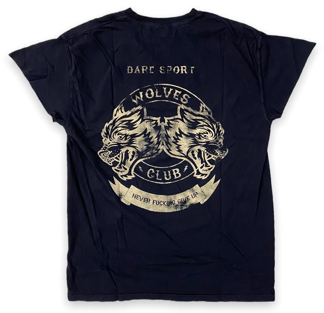 Darc Sport Men's Wolves Club Distressed Graphic Print Cap Sleeve Tee  T-Shirt (XX-Large, Black/Tan)
