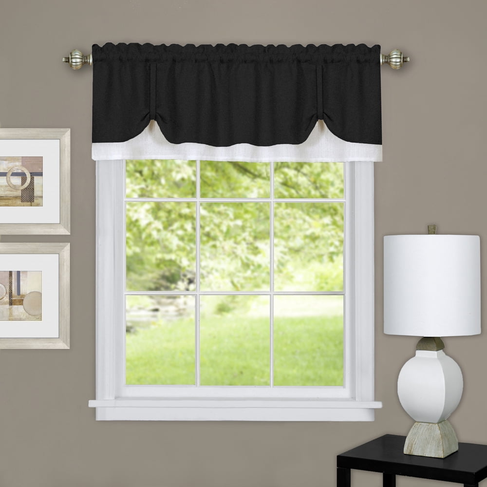 Black and White Polyester Light-Filtering Rod Pocket Valance