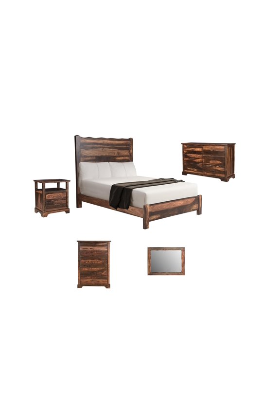 Darcy Brown Live Edge Solid Wood Sheesham 5-Piece Queen Bedroom Set