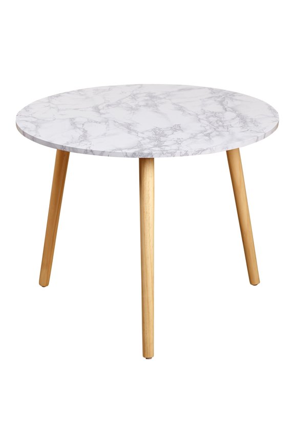 Darcy Modern Round Coffee Table, Natural/White Faux Marble