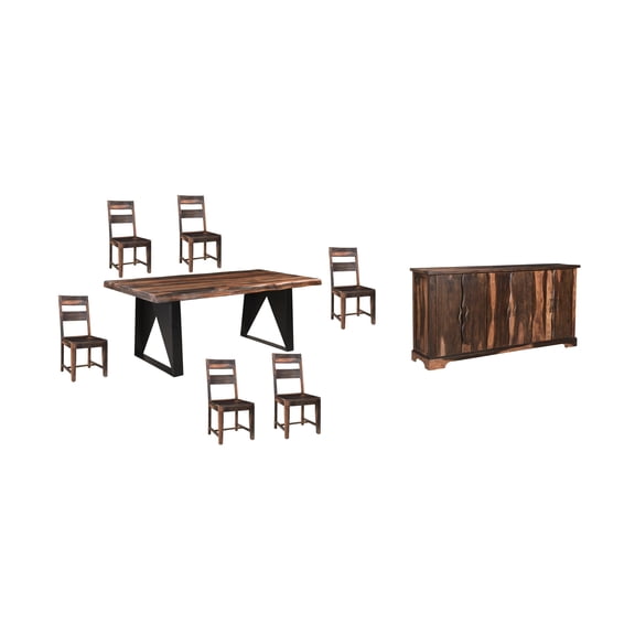 Darcy Dark Brown Live Edge Solid Wood Sheesham 8-Piece Dining Set