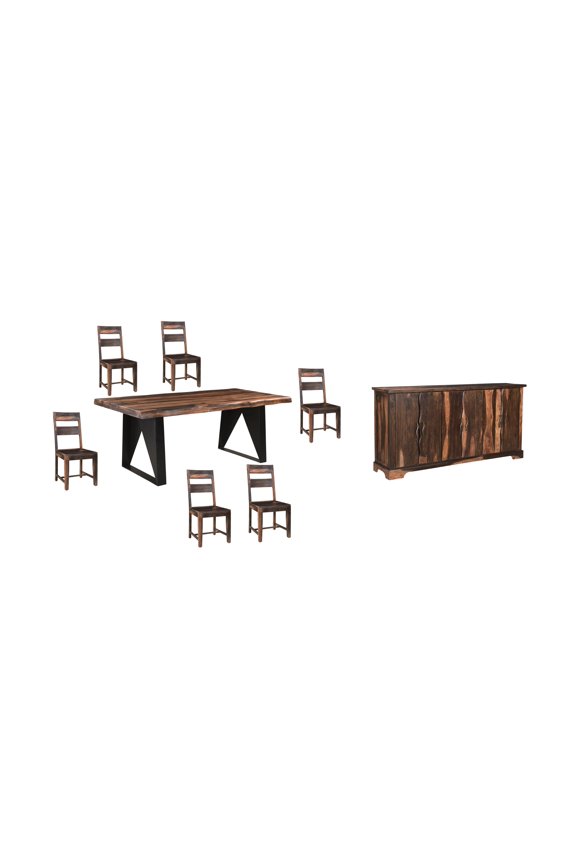 Darcy Dark Brown Live Edge Solid Wood Sheesham 8-Piece Dining Set