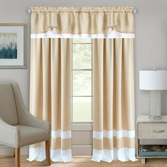 Darcy Two-Tone Rod Pocket Window Curtain Valance with Pick-Up Accents, Home D?cor for Any Room, Beige
