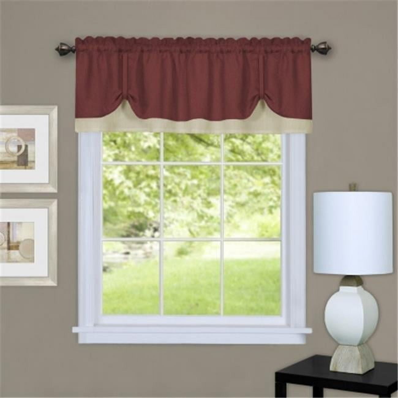 Marsala and Tan Double-Layer Rod Pocket Valance