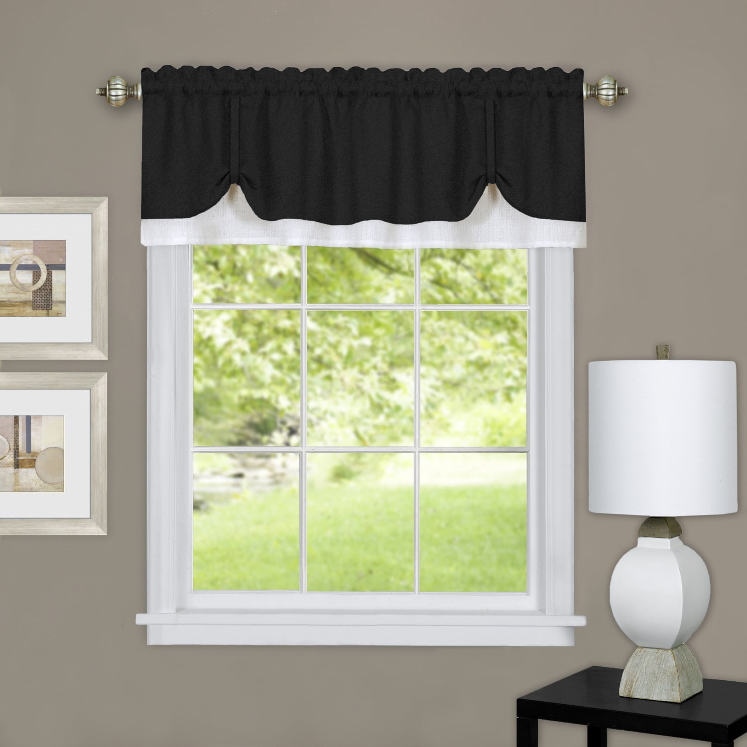 Black and White Polyester Light-Filtering Rod Pocket Valance