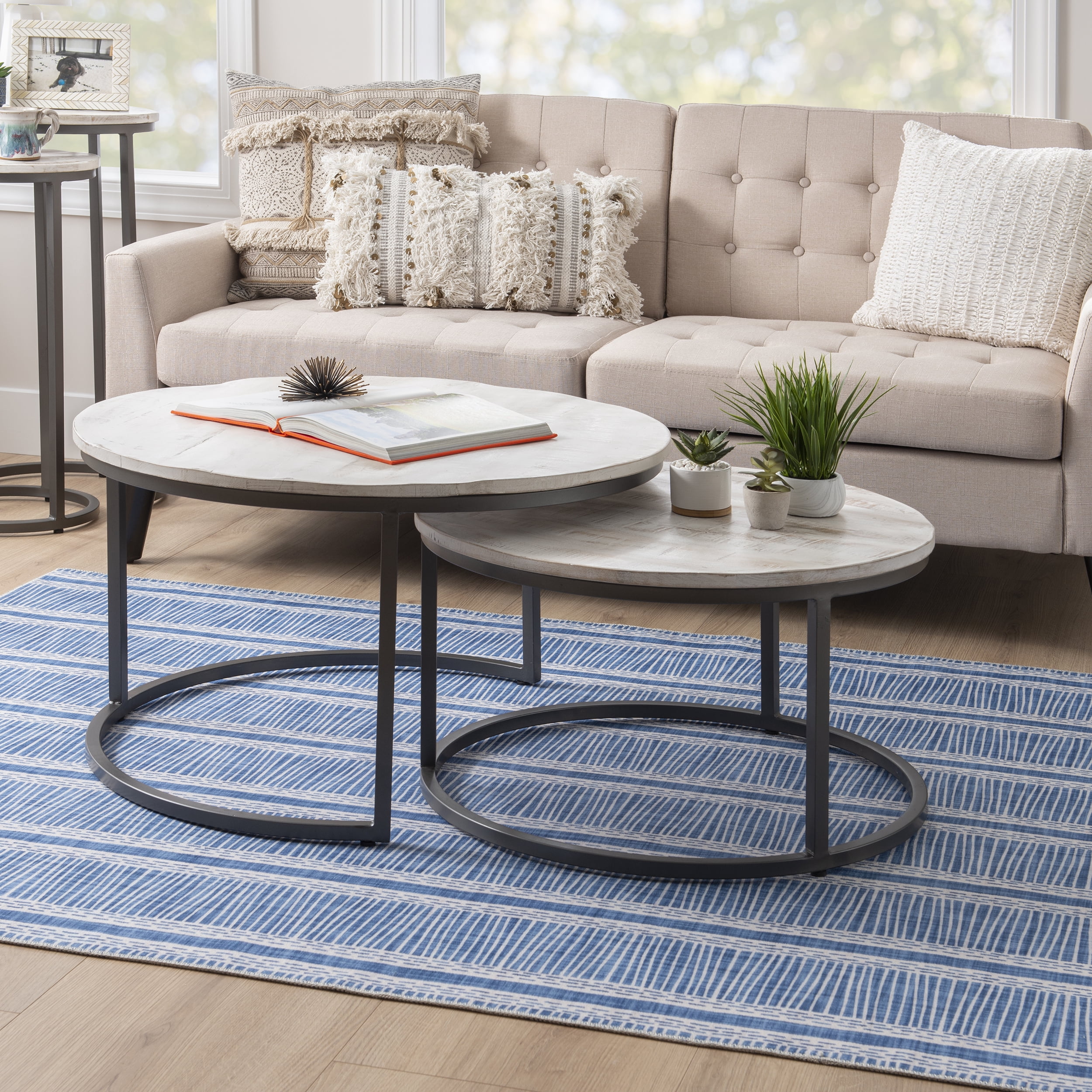 Darden Bohemian Nesting Coffee Tables, Set of 2, Dark Gray Base with White Wood Top