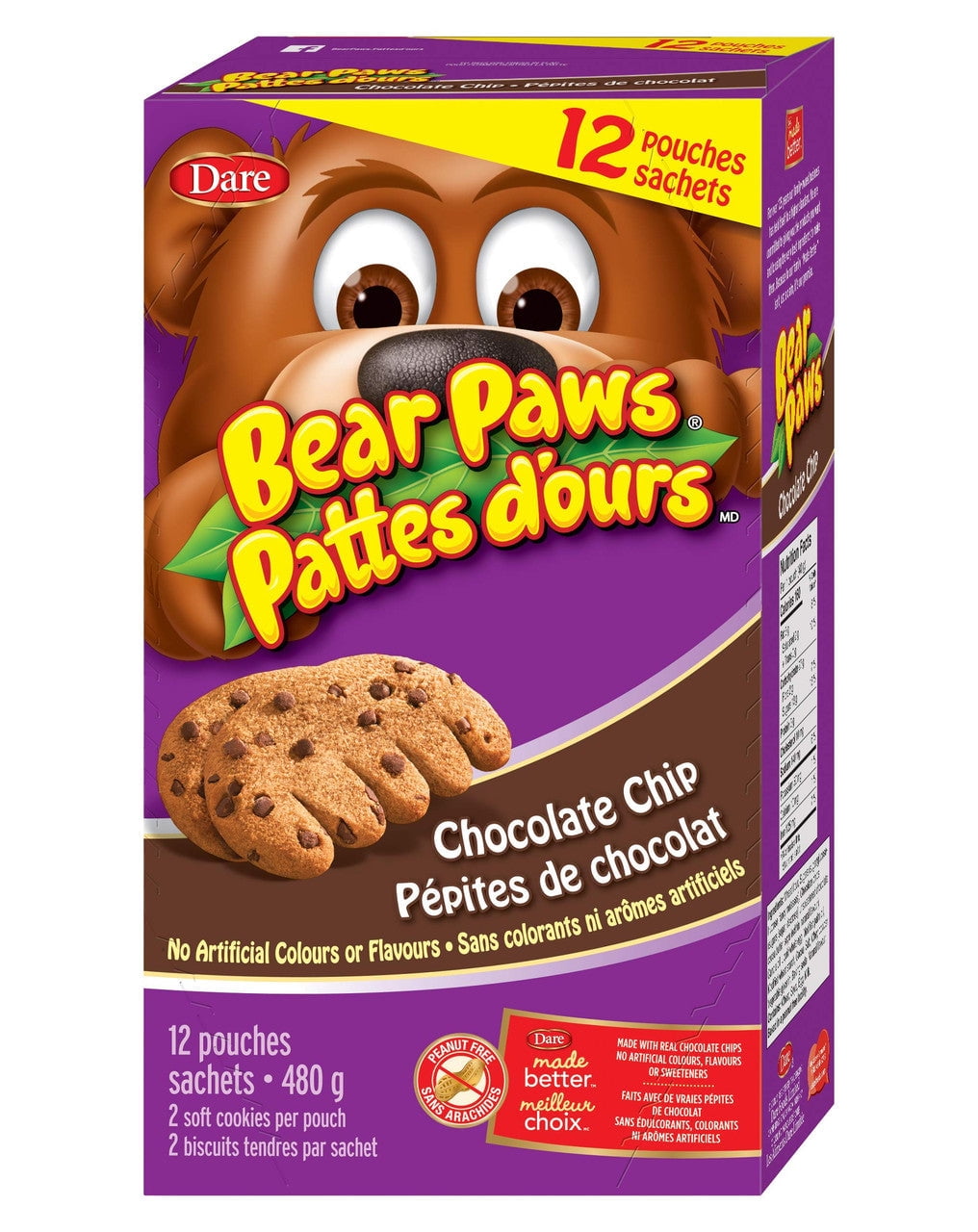 Dare Bear Paws Chocolate Chip Soft Cookies - 480g Family Pack