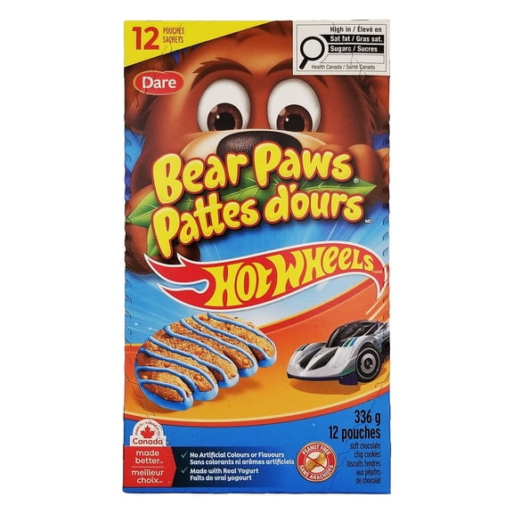 Dare Bear Paws Chocolate Chip Vanilla Cookies 12-Pack 336g (11.8 oz) Hot Wheels Edition