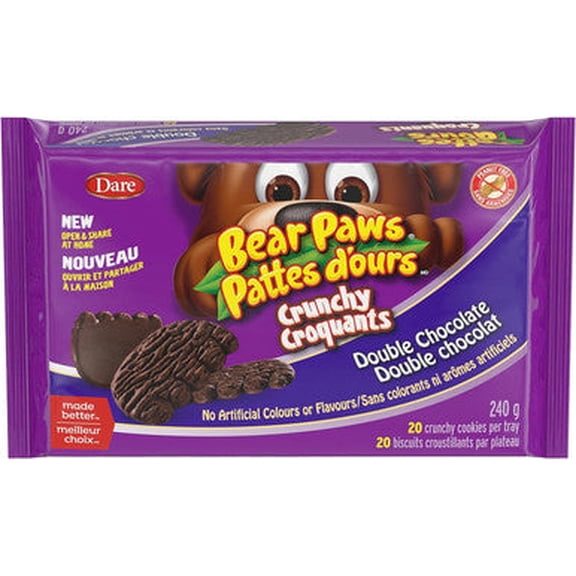 Dare Bear Paws Crunchy Double Chocolate Cookies, 240g/8.4 oz, 1 Box {Imported from Canada}