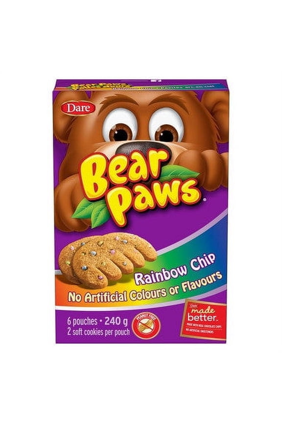 Dare Bear Paws Rainbow Chip Cookies, 240g/8.4 oz, 6 Pouches, 1 Box {Imported from Canada}