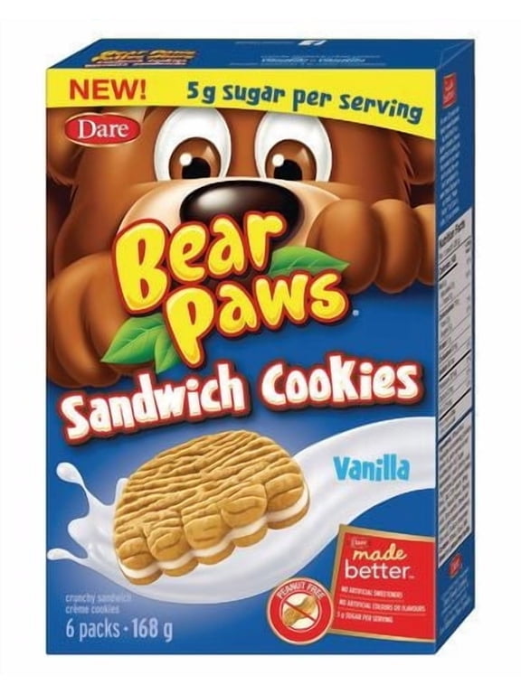 Bear Paws Vanilla Sandwich Cookies, 168g/5.9oz, 12 Count (Imported from Canada)